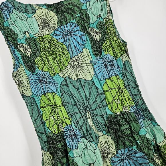 Alquema A-Line Dress Green Blue Floral Pleated Sleeveless Fit & Flare Mini US 6 - Picture 5 of 6